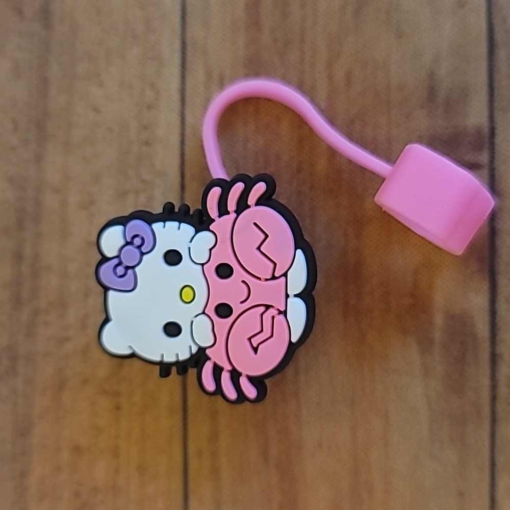 Cat with Crab Silicone 10mm / 0.4 in Straw Topper Cap Accessory